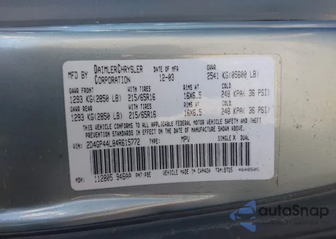 2004 Dodge Grand Caravan Sxt from USA, damaged, VIN 2D4GP44L84R615772